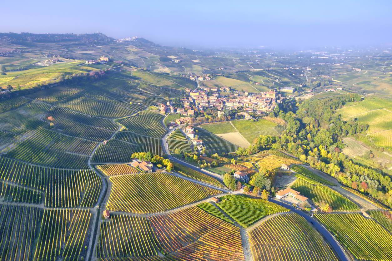 Aerial view from helicopter to Barolo